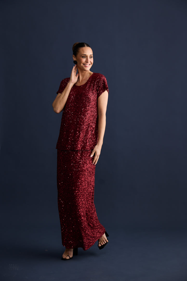 Brave & True Garnet Sequin Shari Skirt