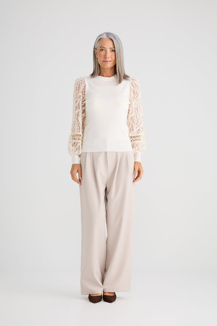 Brave & True White Janelle Knit & Lace Top