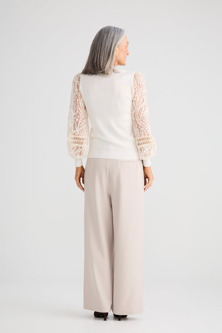 Brave & True White Janelle Knit & Lace Top