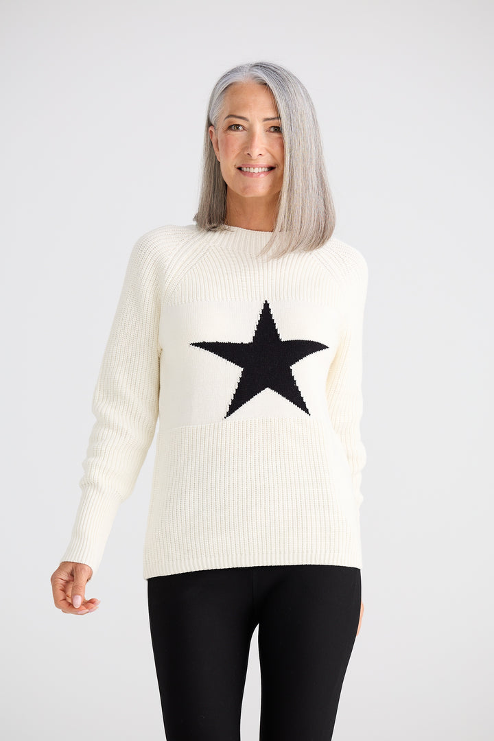 Brave & True Off White Lorelai Star Knit Sweater