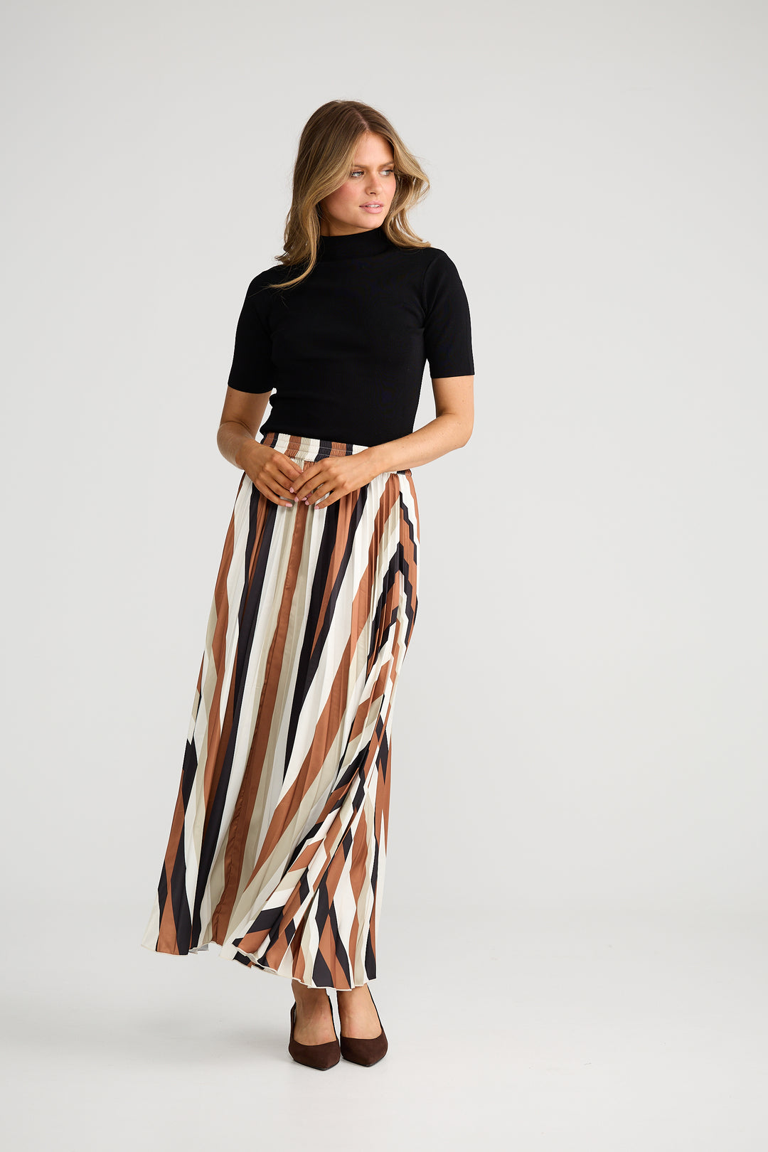 Brave & True Oakley Stripe Alias Pleated Skirt