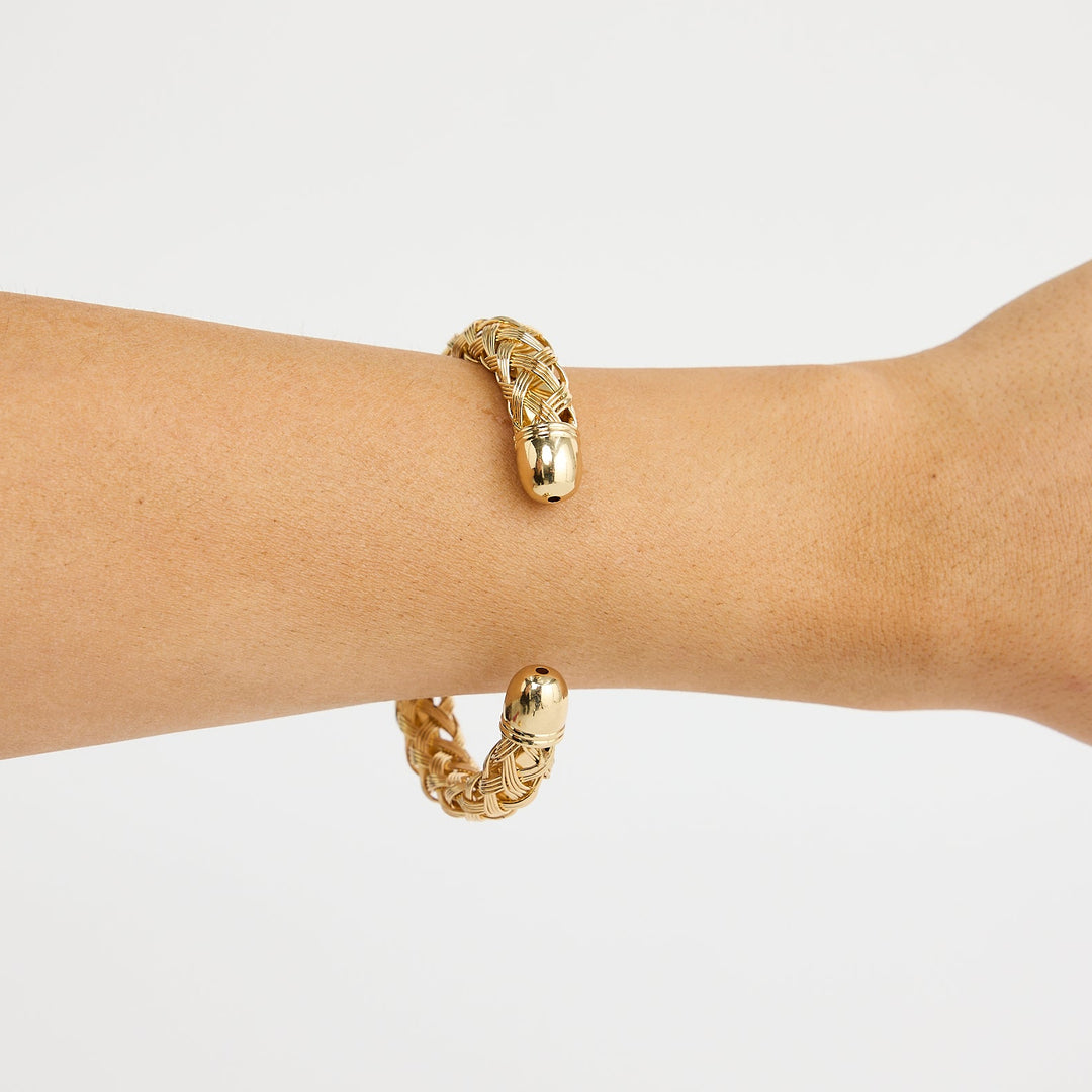 gold bellingham cuff on ladies wrist