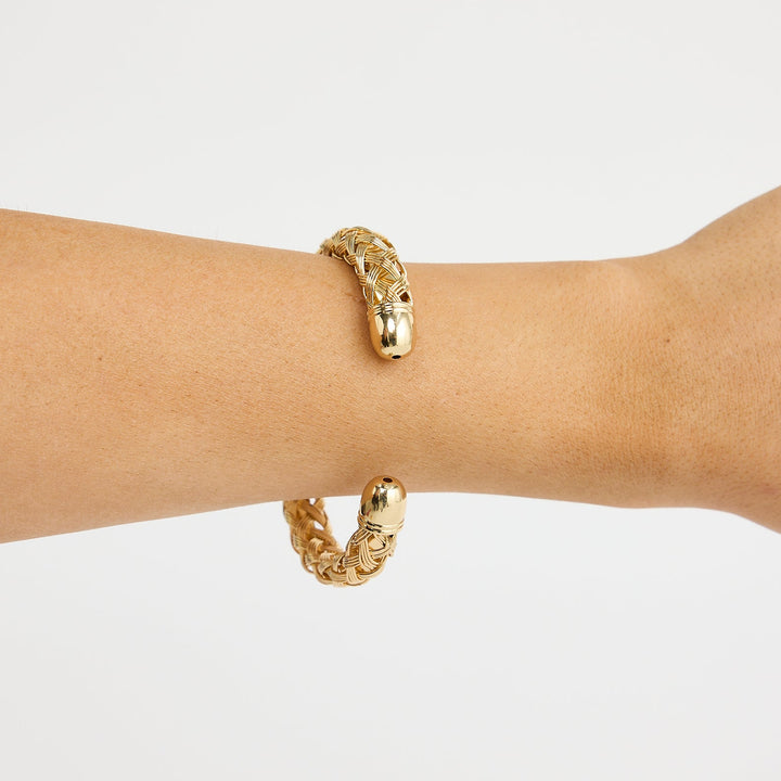 gold bellingham cuff on ladies wrist