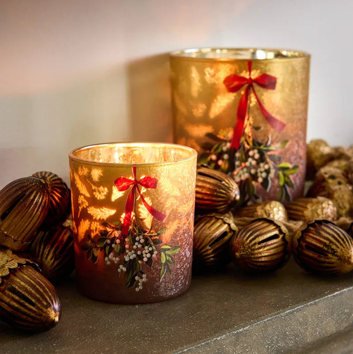 2 X CHRISTMAS VOTIVES ON MANTEL