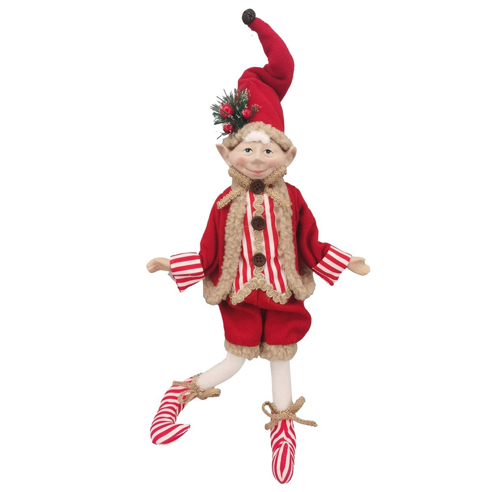 Poseable Christmas Elf - Red &amp; Brown, 46 cm / 18 Inch