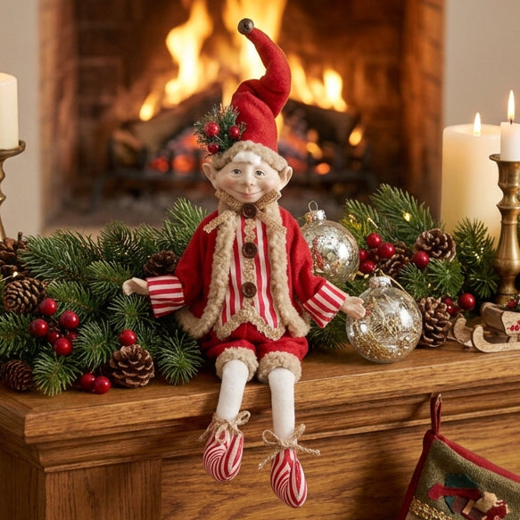 Poseable Christmas Elf - Red &amp; Brown, 46 cm / 18 Inch