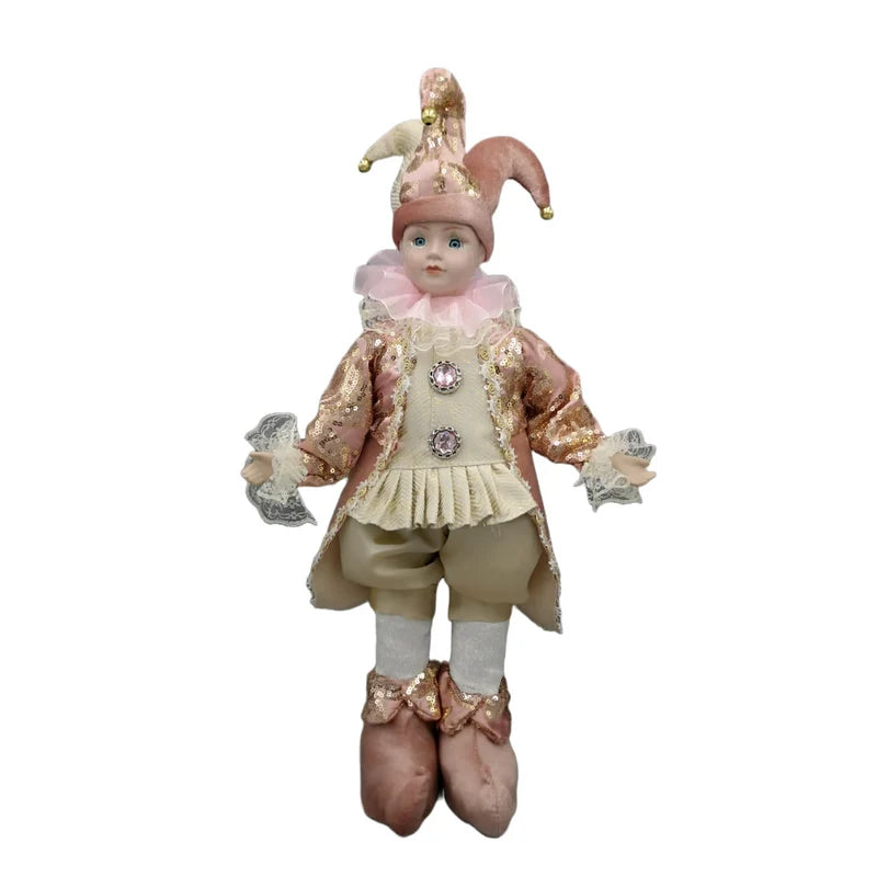 43cm Standing Musical Jester Elf – Pink &amp; Rose