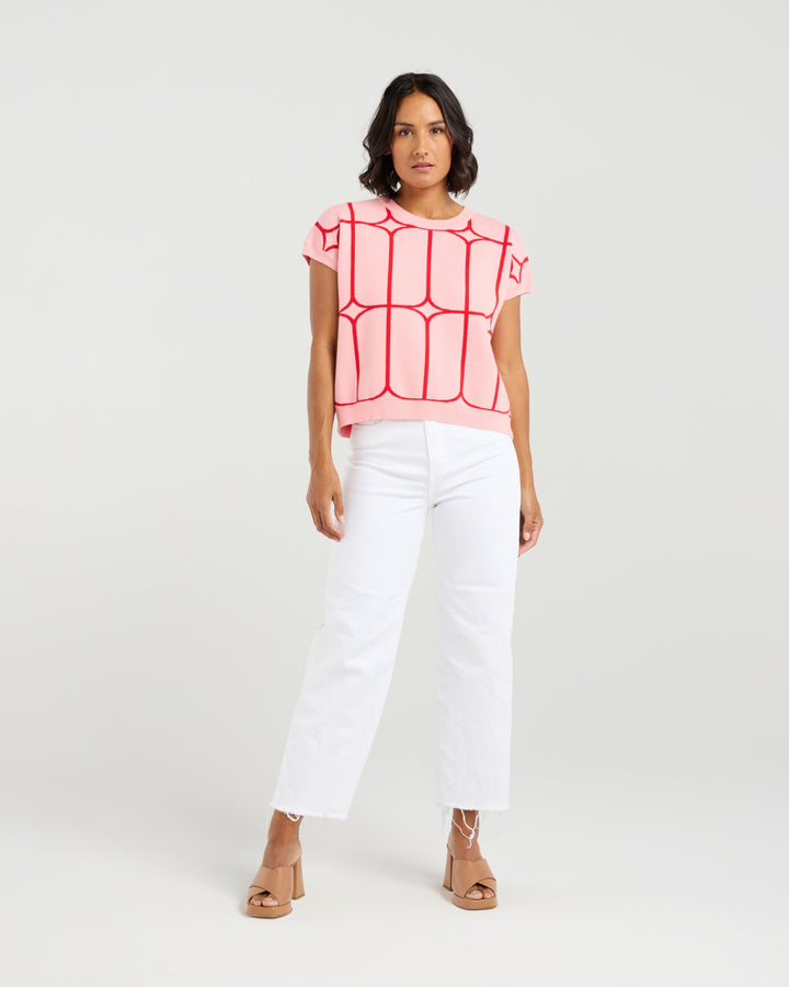 Et Alia Sedgewick Knit Top Blush Trellis