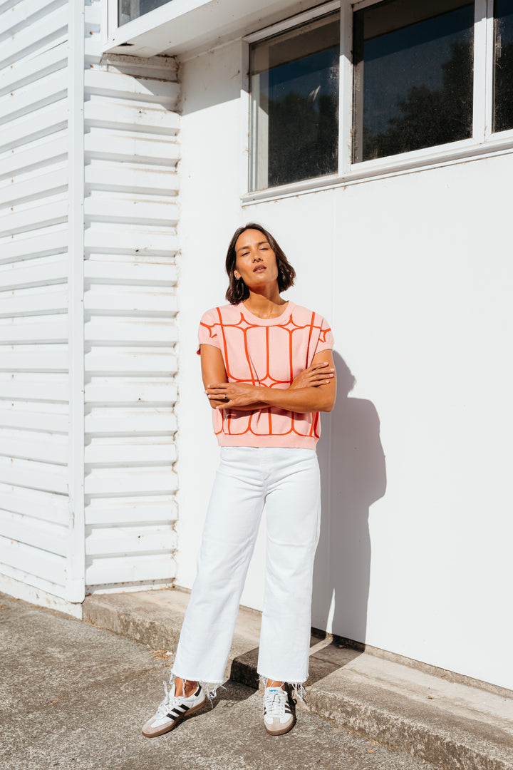 Et Alia Sedgewick Knit Top Blush Trellis