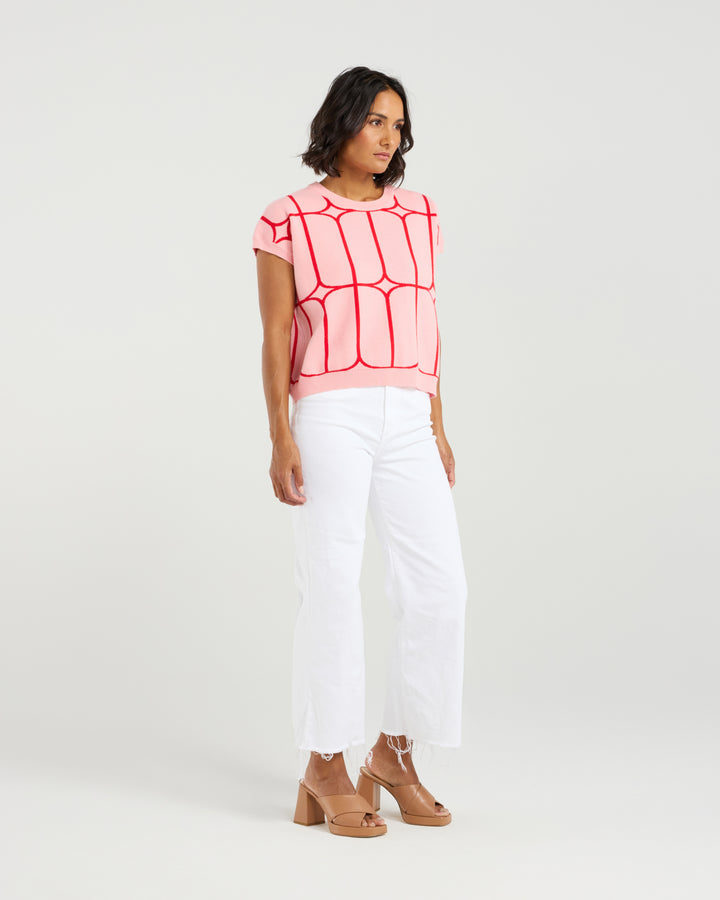 Et Alia Sedgewick Knit Top Blush Trellis