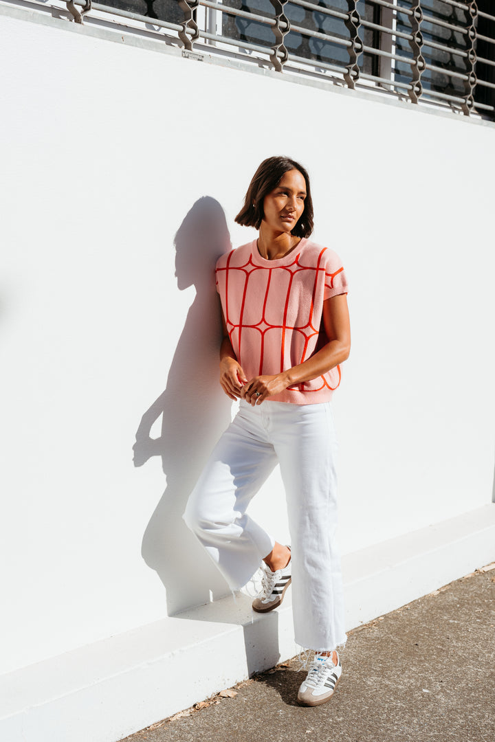 Et Alia Sedgewick Knit Top Blush Trellis