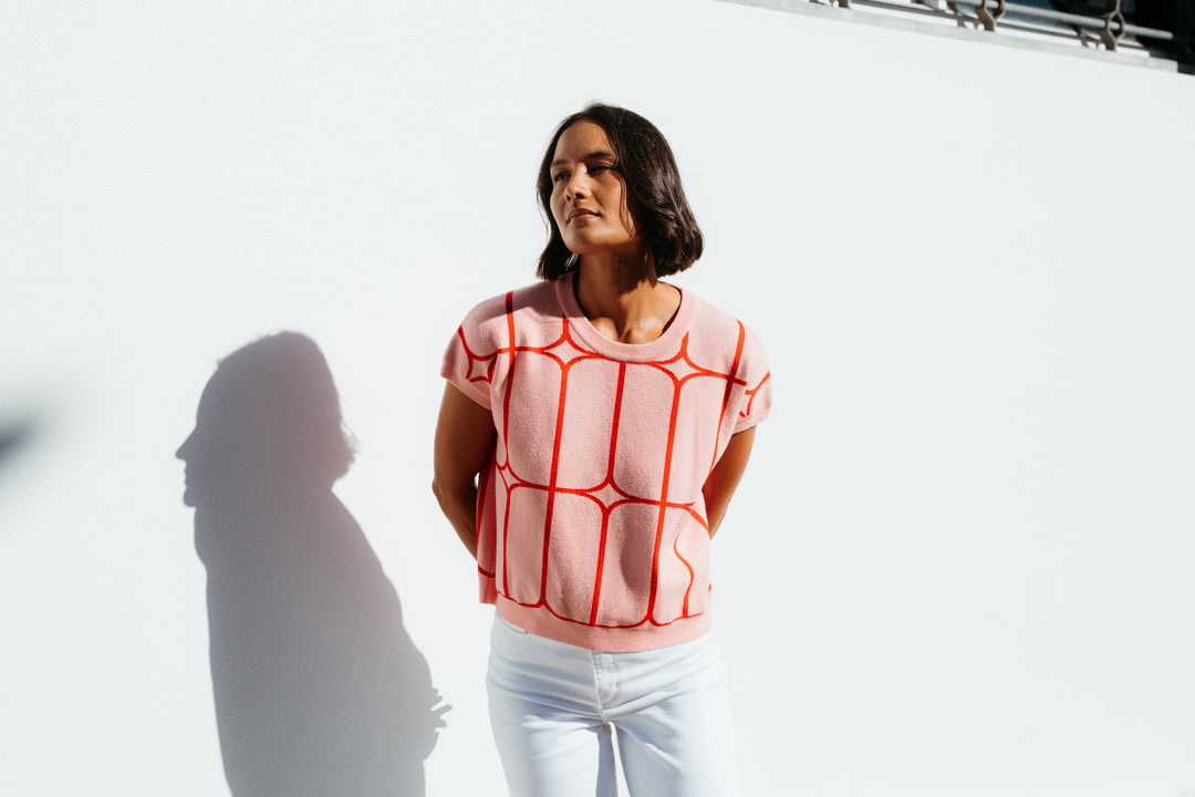 Et Alia Sedgewick Knit Top Blush Trellis
