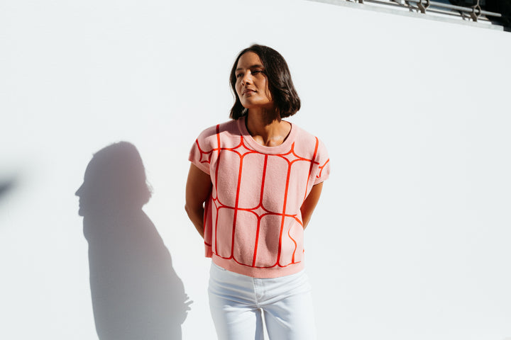 Et Alia Sedgewick Knit Top Blush Trellis
