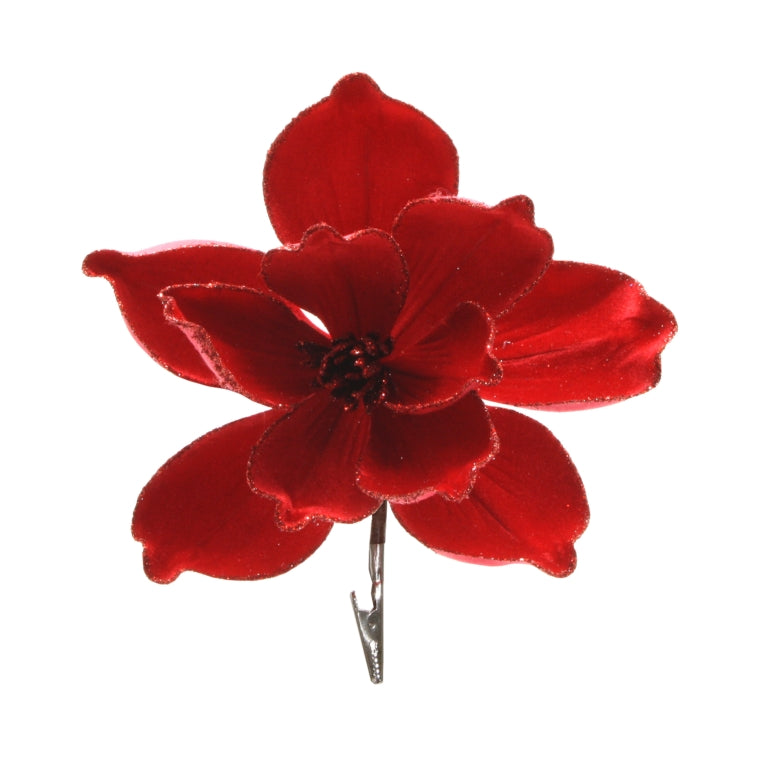25cm Red Magnolia Clip Decoration