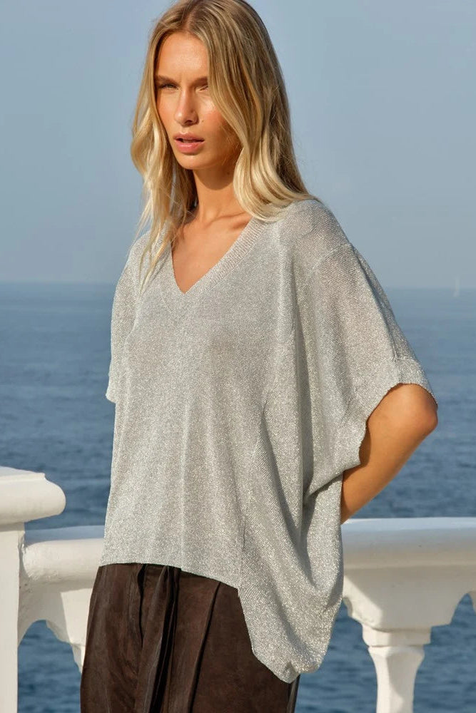 Fate &amp; Becker Silver Iris V-Neck Top