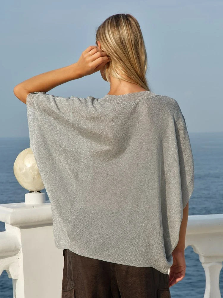 Fate &amp; Becker Silver Iris V-Neck Top