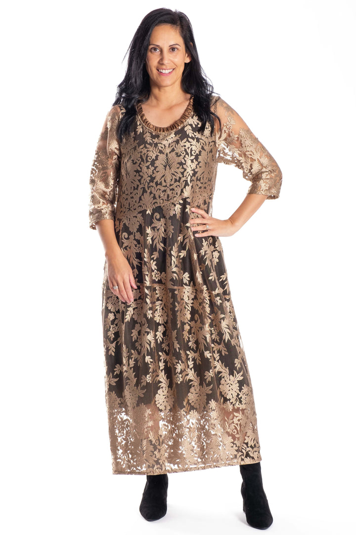 CHELSIE GOLD LACE DRESS