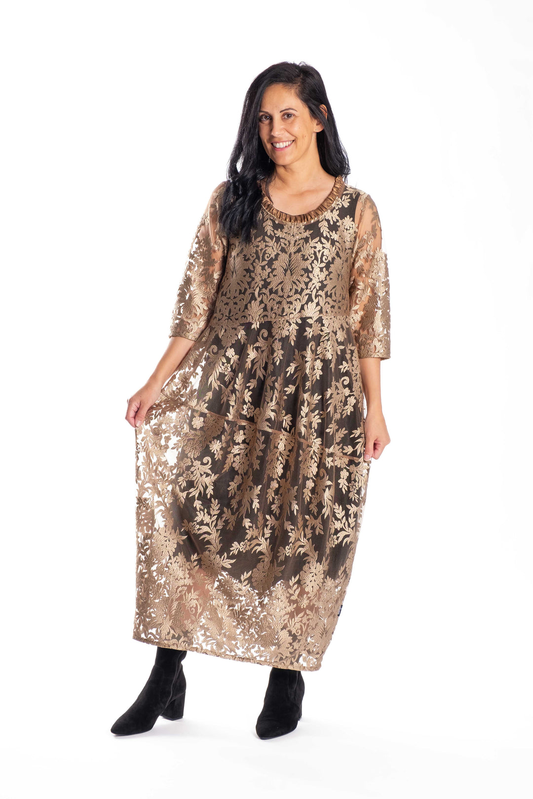 CHELSIE GOLD LACE DRESS