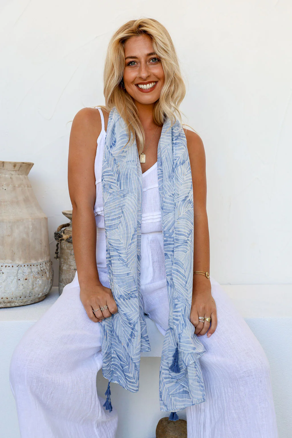 Chambray Blue Palm Breeze Scarf