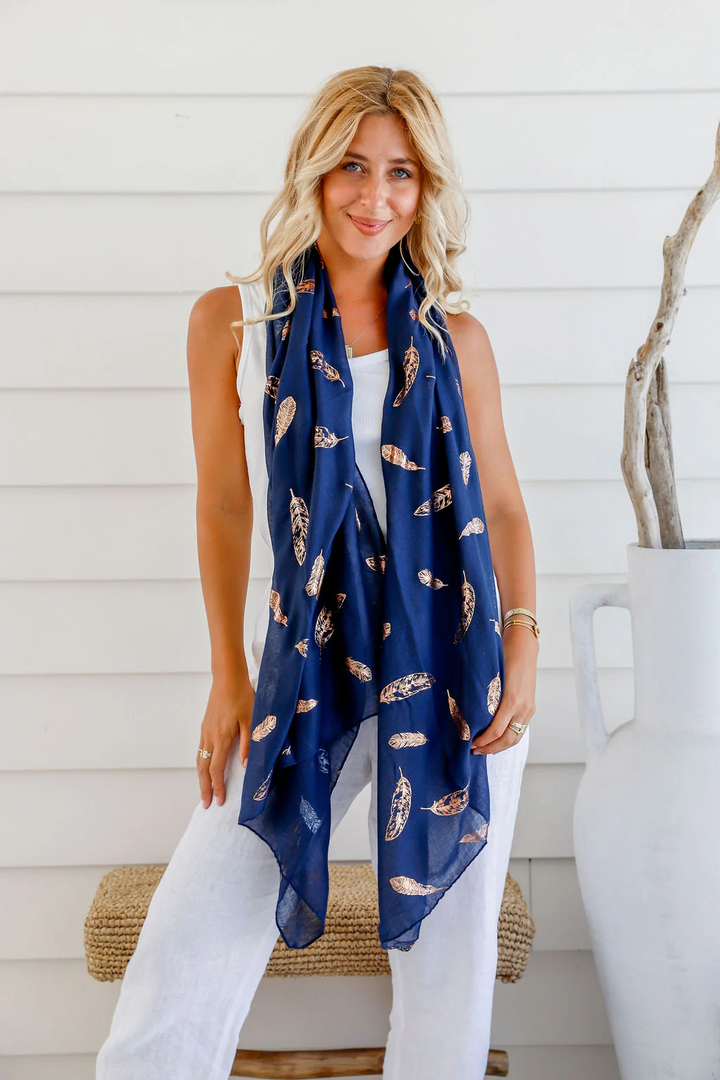 Navy Feather Scarf