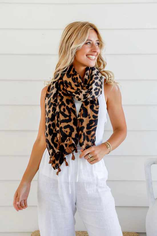 Tan Soft Leopard Spot Scarf