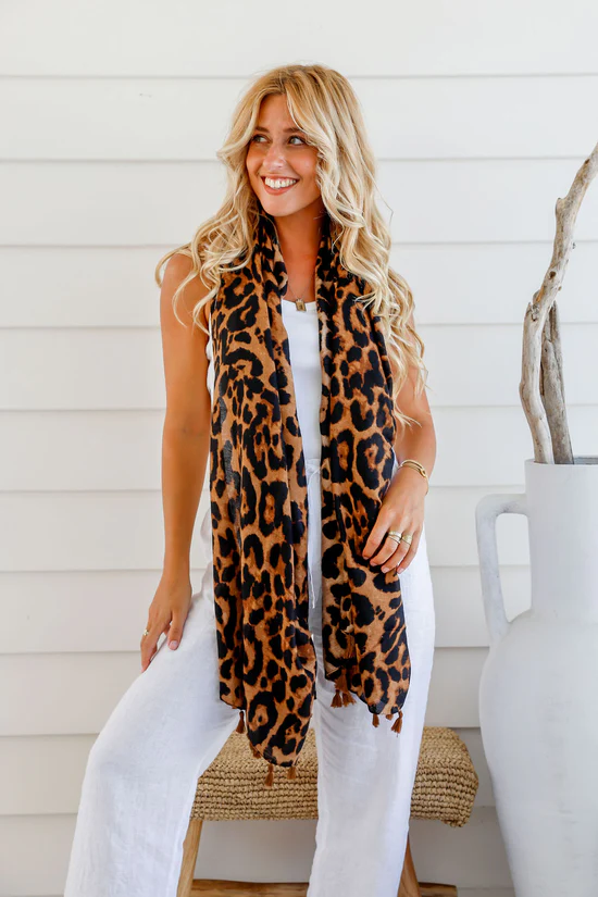 Tan Soft Leopard Spot Scarf