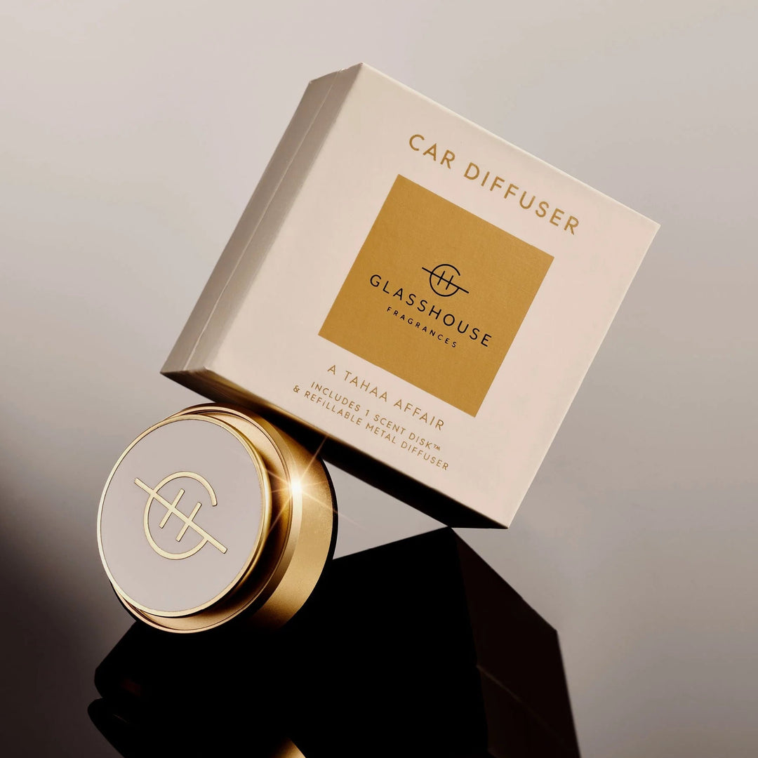 Glasshouse A Tahaa Affair car diffuser in gold with gift box
