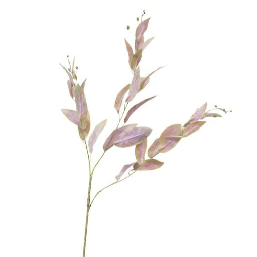 Artificial plant stem with pink leaves on a white background