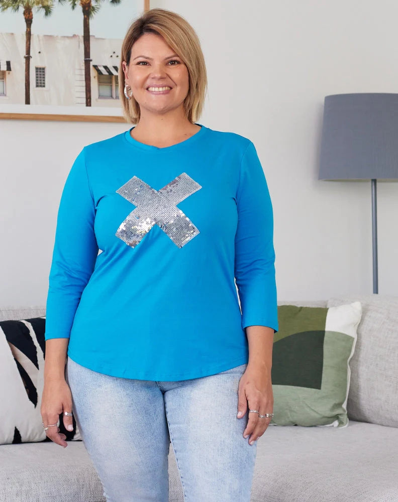 BLUE SILVER SEQUIN TEE