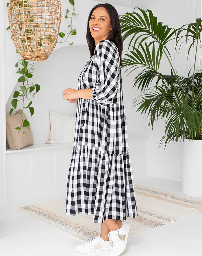 BLACK AMBER GINGHAM DRESS