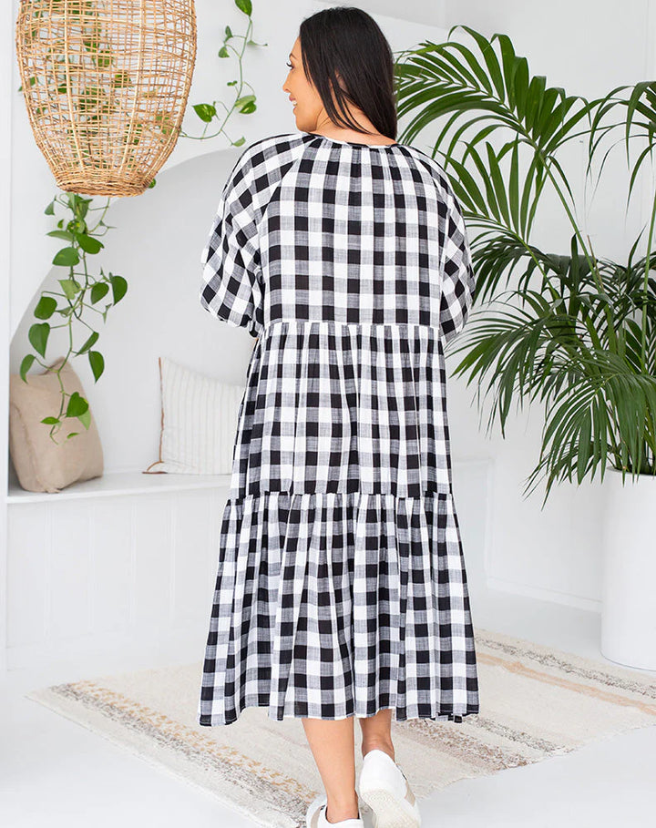 BLACK AMBER GINGHAM DRESS