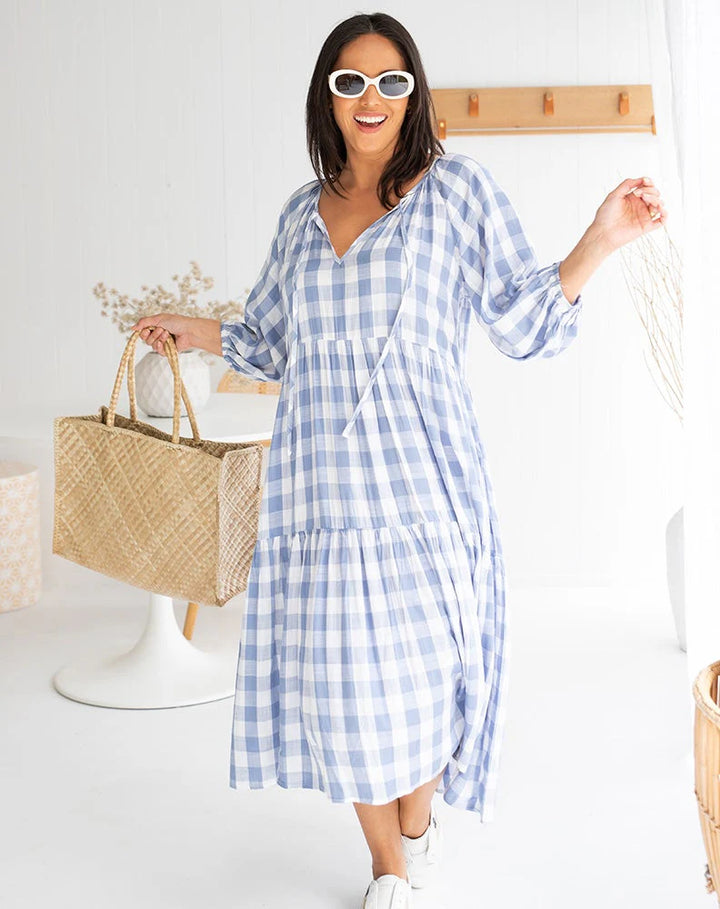 BLUE AMBER GINGHAM DRESS