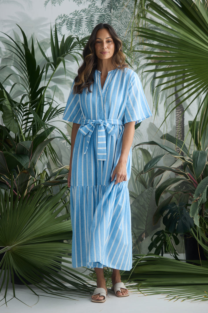 Jaali Stripe Blue Lynwood Maxi Dress
