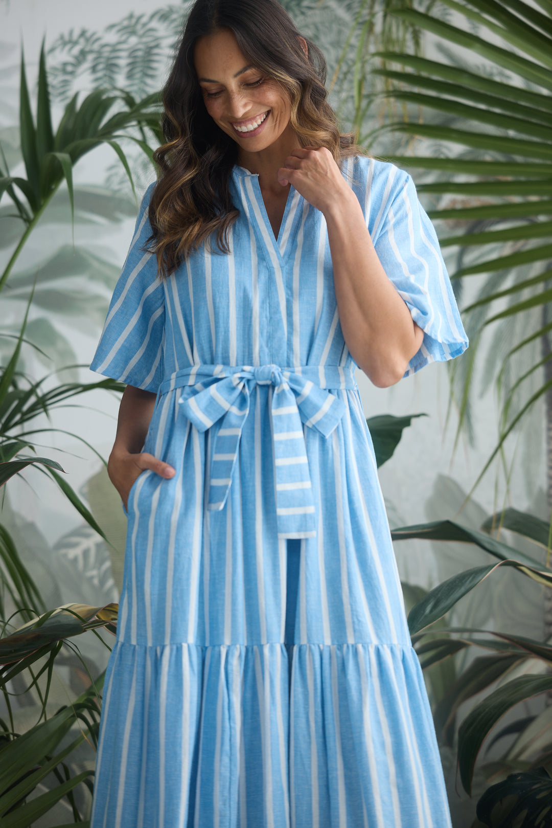 Jaali Stripe Blue Lynwood Maxi Dress