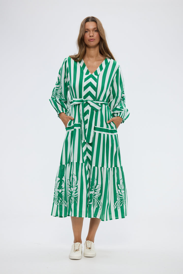 Holiday Sea Breeze Green Stripe Dress