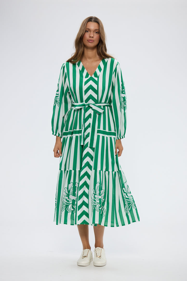 Holiday Sea Breeze Green Stripe Dress