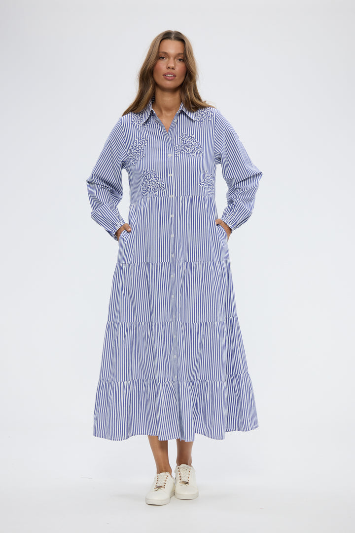 Holiday Blue Stripe Fly Away Dress