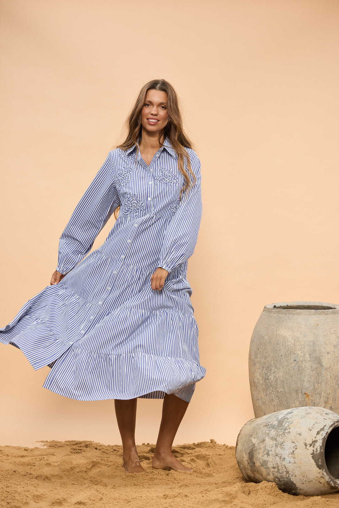 Holiday Blue Stripe Fly Away Dress