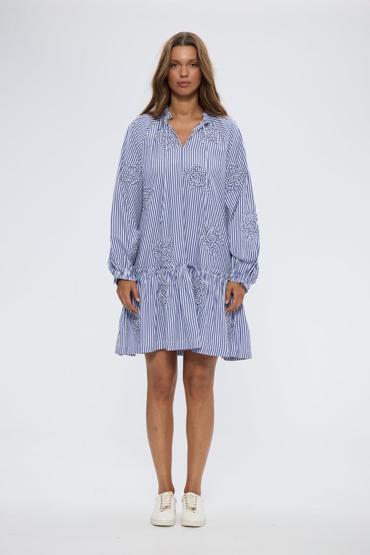 Holiday Blue Stripe Chiara Mini Dress