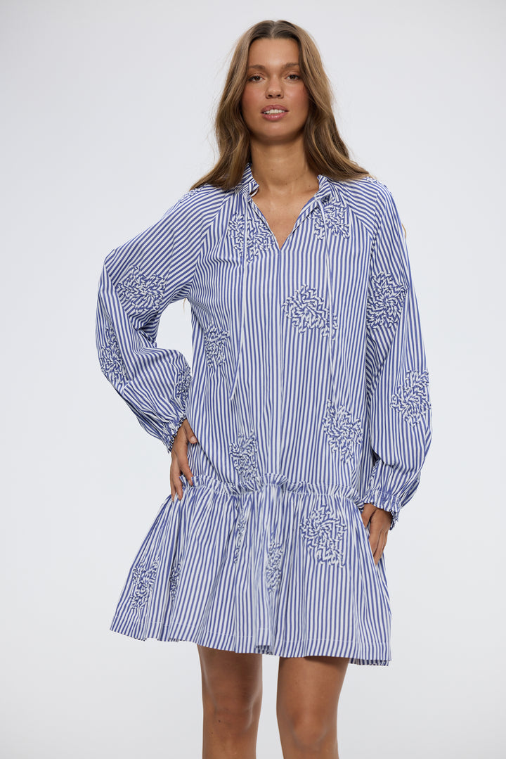 Holiday Blue Stripe Chiara Mini Dress