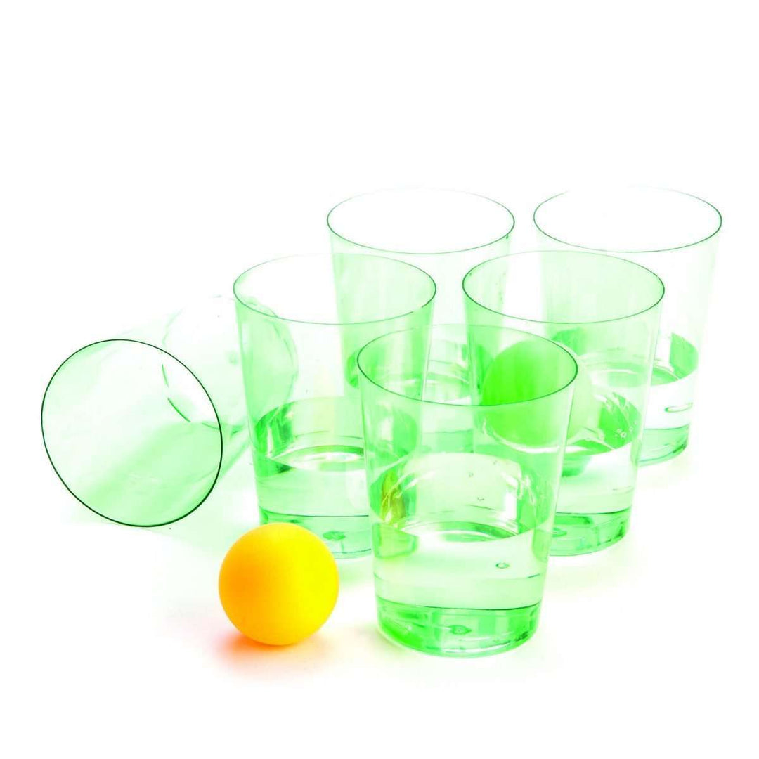 Gin Pong cups set up in a triangle with ball - RAPT ONLINE