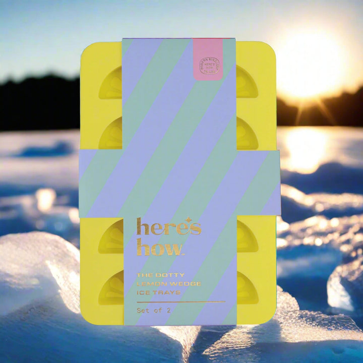 Silicone ice tray packaging with geometric design on a light gray background