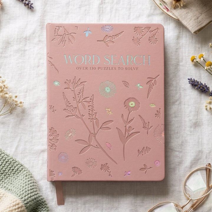 Hinkler Faux Leather Word Search Puzzle Book in pink - RAPT ONLINE