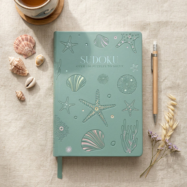 Hinkler Faux Leather Sudoku Puzzle Book in sage green - RAPT ONLINE