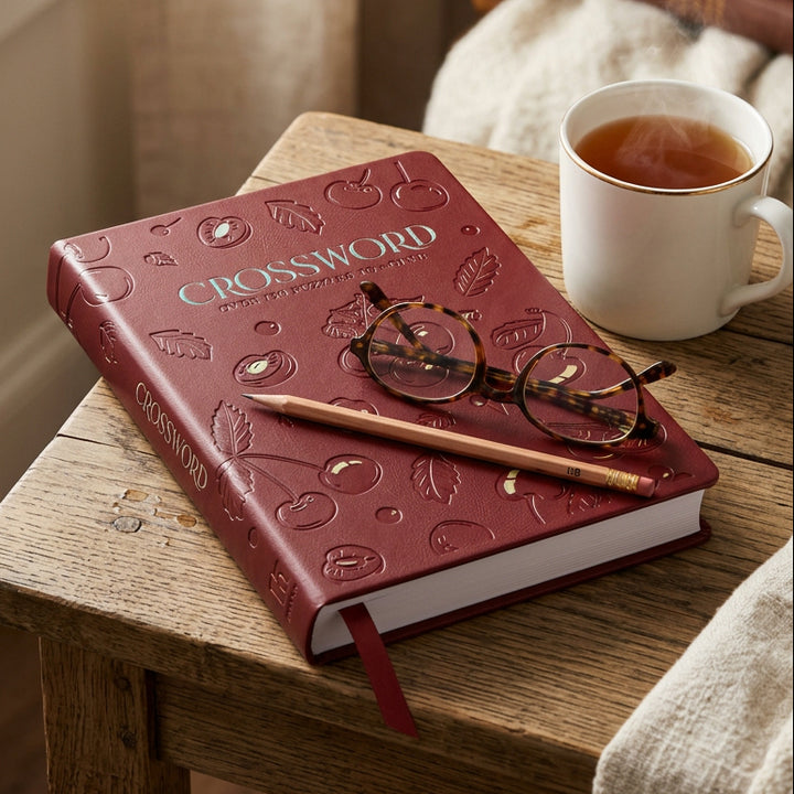 Hinkler Faux Leather Crossword Puzzle Book in burgundy - RAPT ONLINE