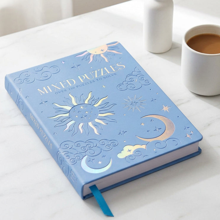 Hinkler Faux Leather Mixed Puzzles Book in blue - RAPT ONLINE