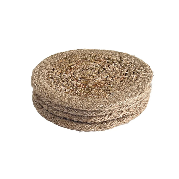 Natural Border Jute Seagrass Coaster Set