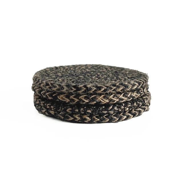 Black & Natural Jute Seagrass Coaster Set