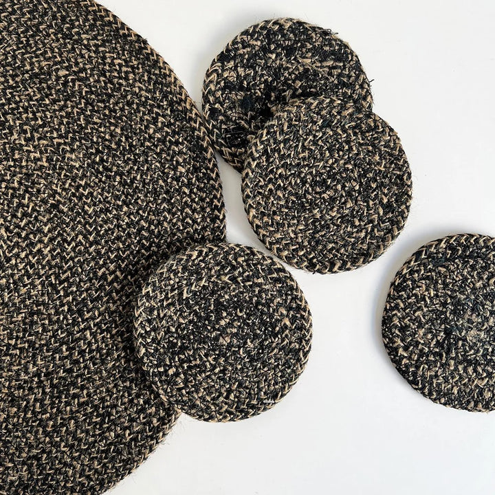 Black & Natural Jute Seagrass Coaster Set