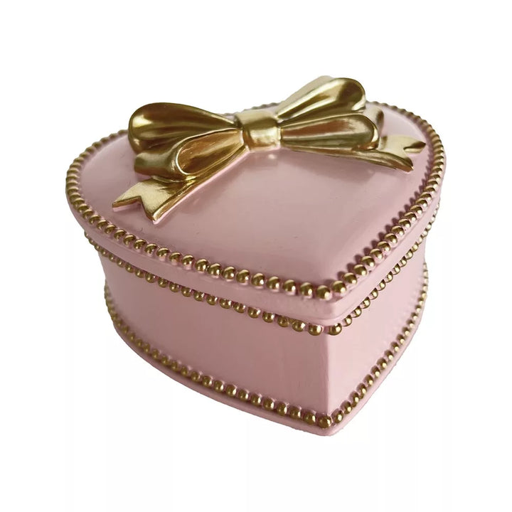 Pink & Gold Bow Heart Trinket Box